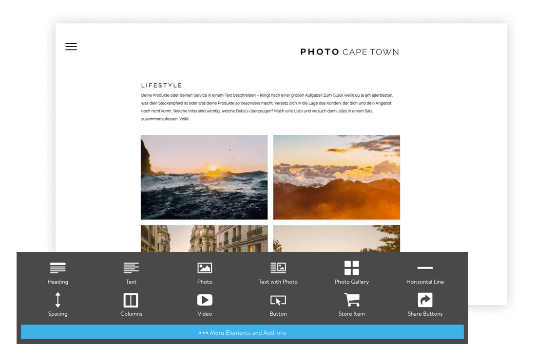 Templates for a photography website with Jimdo