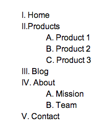 An example of an outline for a website