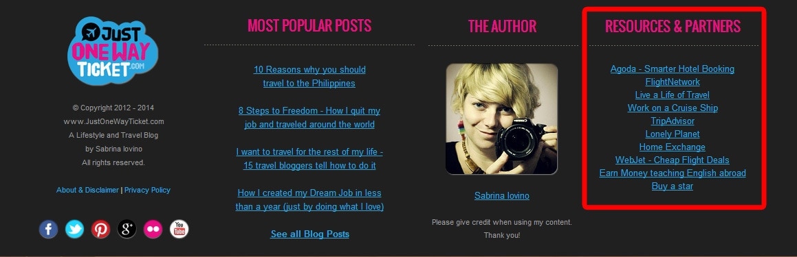This is my homepage footer with direct advertising links.