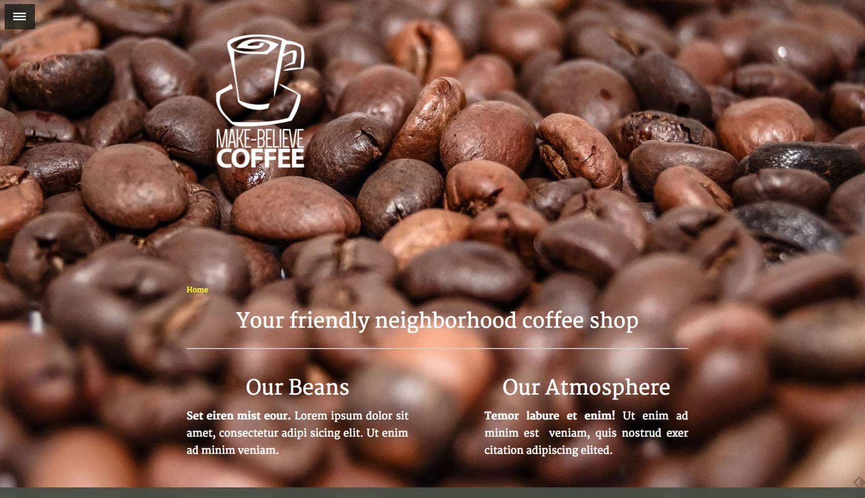 The Vienna template's slide-out menu makes it great for large background photos.