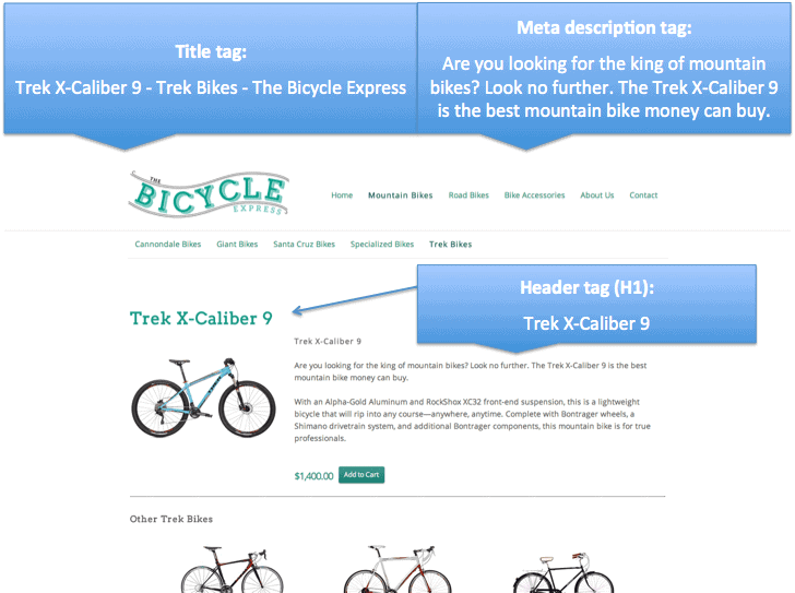 Examples of tags on a product page