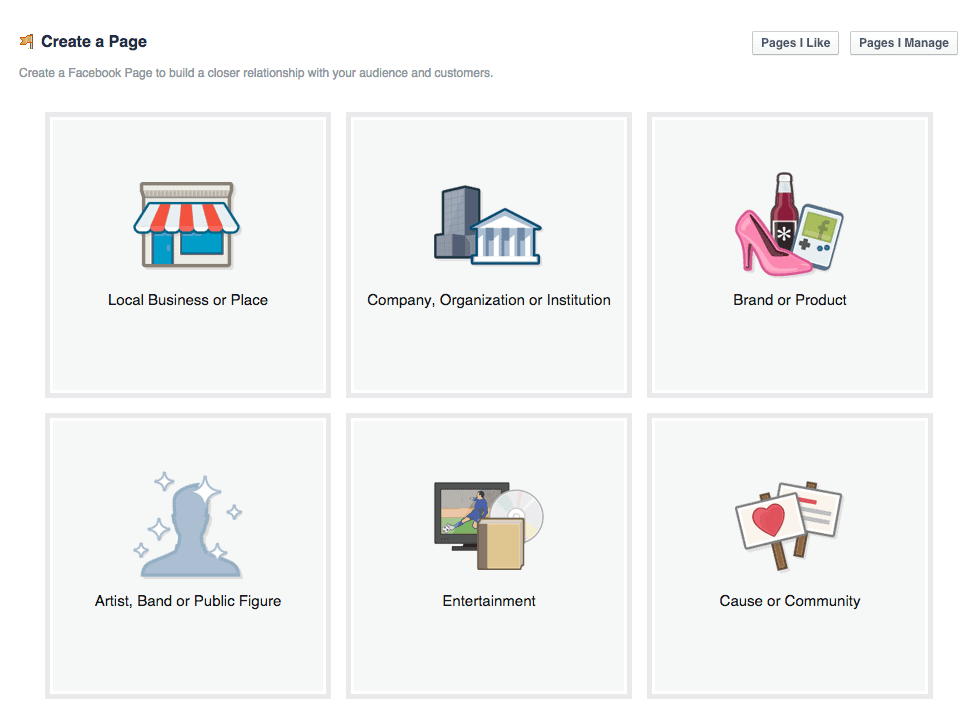 This is a list of the category options for your Facebook Business Page