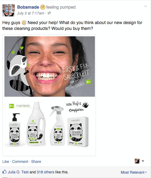 This is an example of how your business can ask questions to customers on Facebook