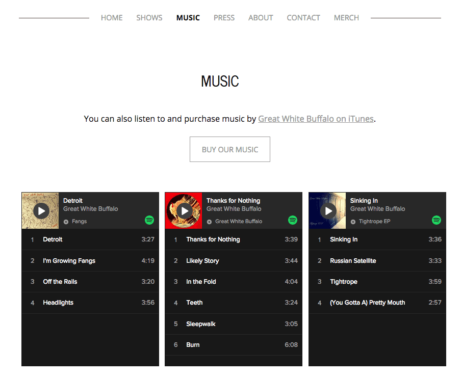 How a Spotify widget will appear on a website