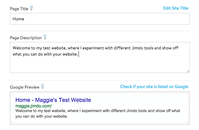 Jimdo SEO settings