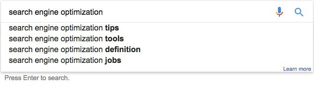 keyword predictions Google autocomplete