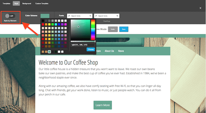 Color scheme for your whole website jimdo