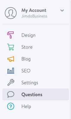 “Questions” item in the Jimdo menu