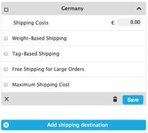 Shipping destination Jimdo website