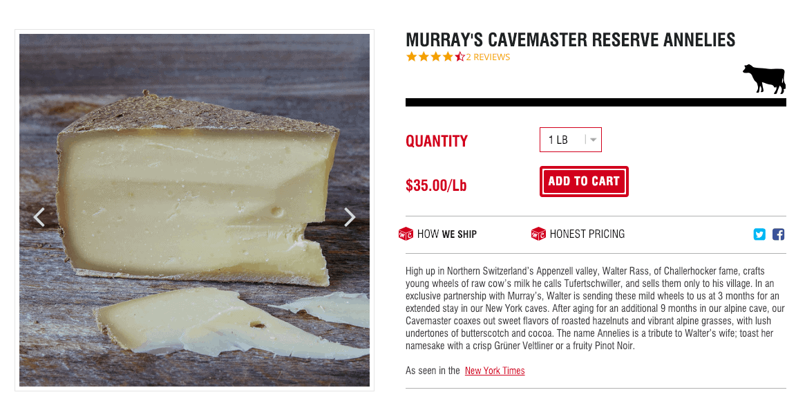 A food product page from Murray’s Cheese