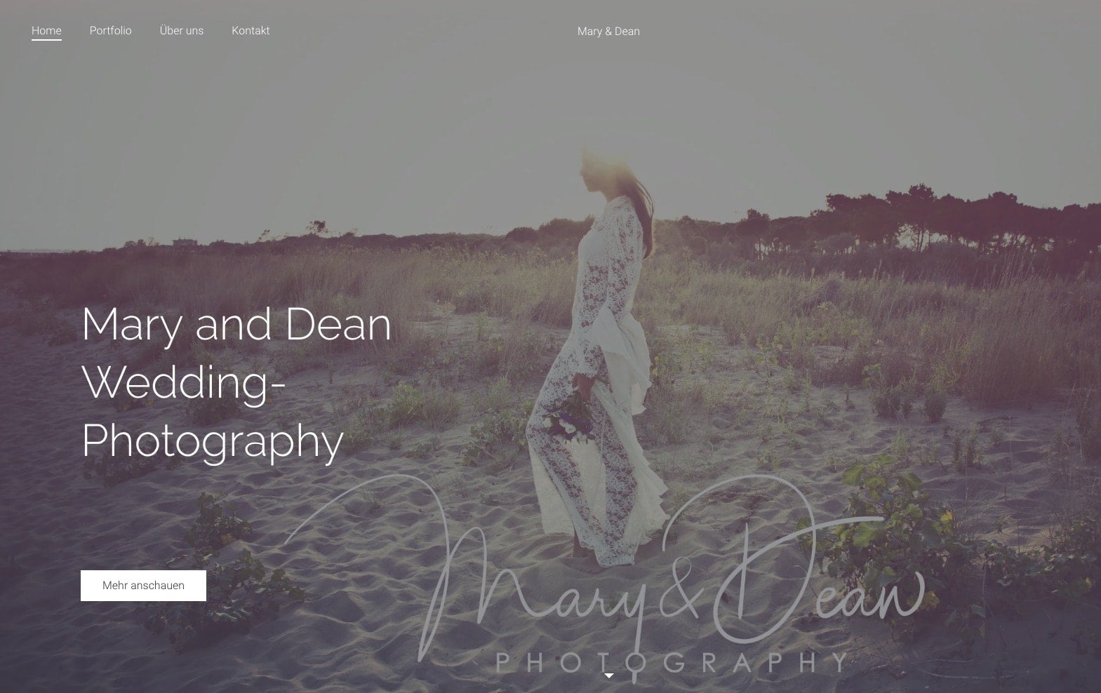 An example of a Jimdo wedding photography website