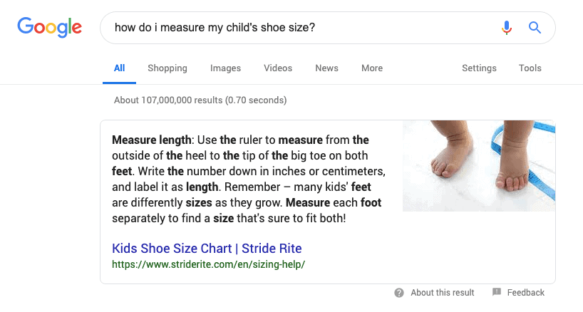 Example of an FAQ answer appearing in Google search results