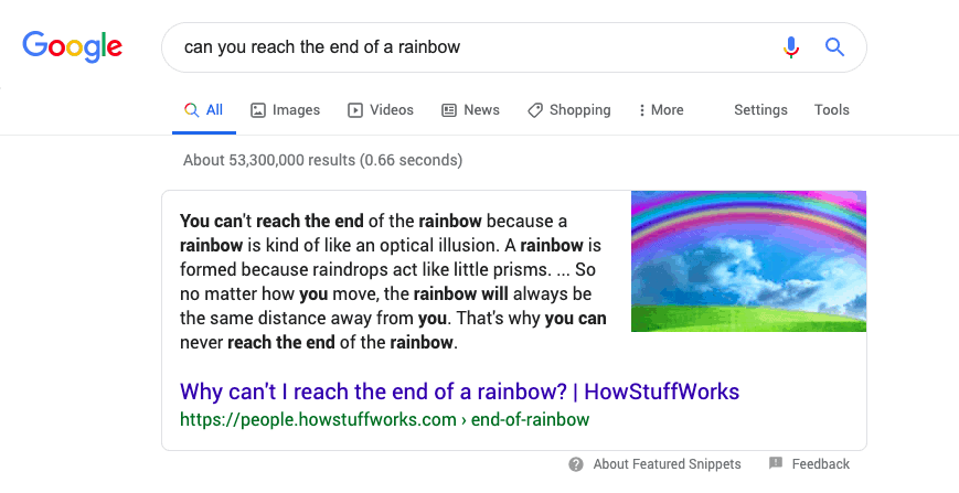 Example of a Google featured snippet