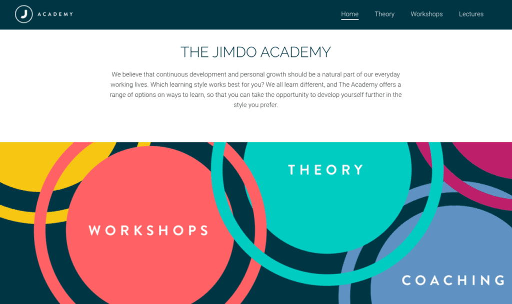 A screenshot from the Jimdo Academy website