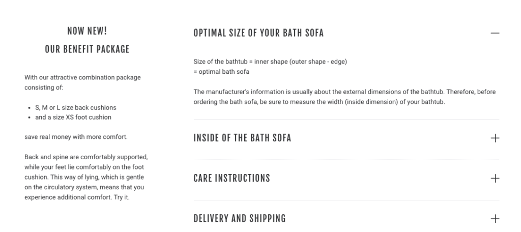 A screenshot from the Badesofa online store