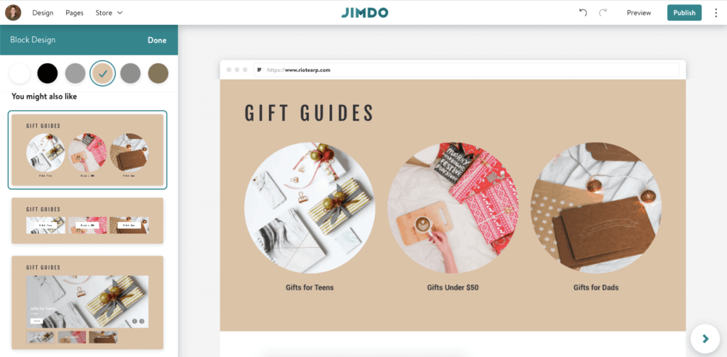 An example of making holiday gift guides using categories in a Jimdo online store.
