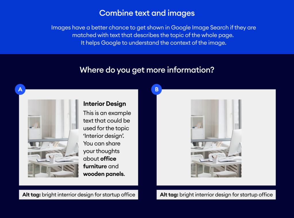 Infographic for SEO texts, images and alt texts. 