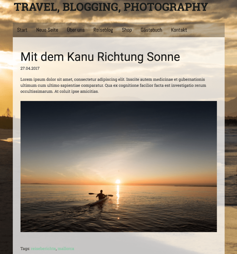 Ein Blog-Artikel mit anklickbaren Tags unter dem Bild.