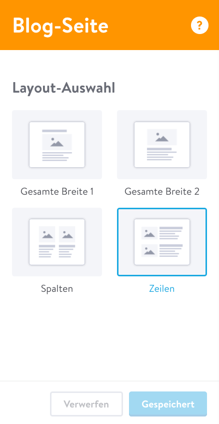 Layout-Auswahl auf Blog-Seite