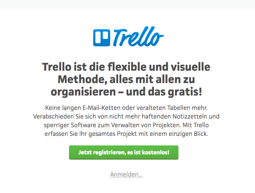 Trello Website mit CTA