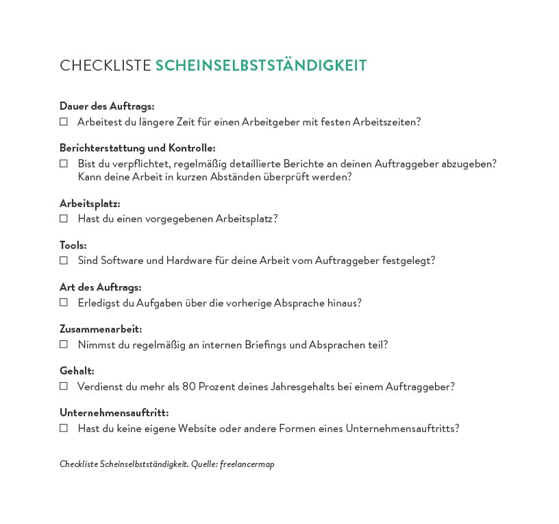 Checkliste Scheinselbstständigkeit von freelancermap