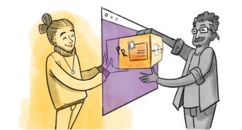 Symbolbild: Eine Illustration zeigt die Übergabe einer virtuellen Pressemappe.