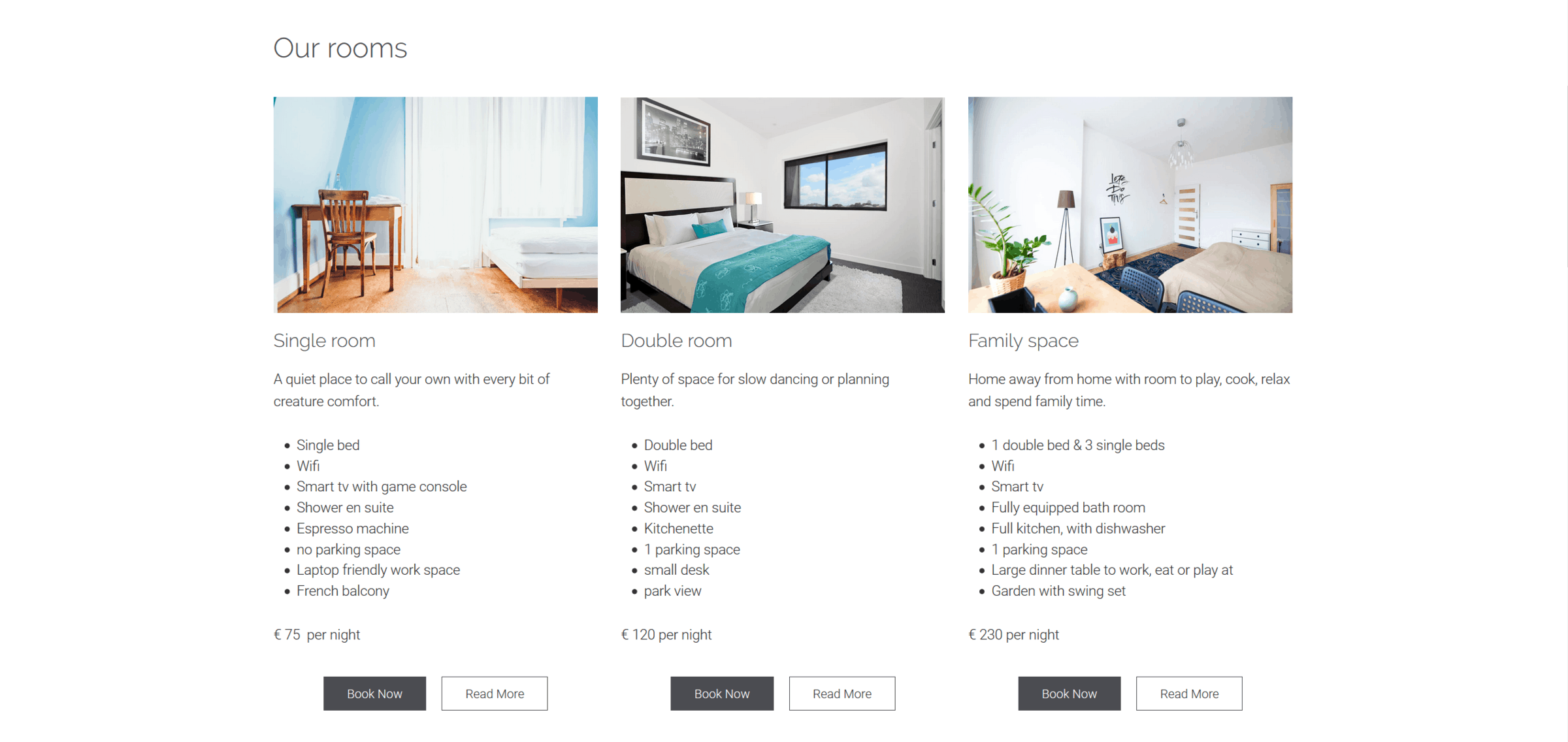 Beispiel für eine Preisliste eines Hotels