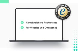 Bild eines Laptops. Auf dessen Bildschirm steht: "Abmahnsichere Rechtstexte" und "Für Website und Onlineshop"