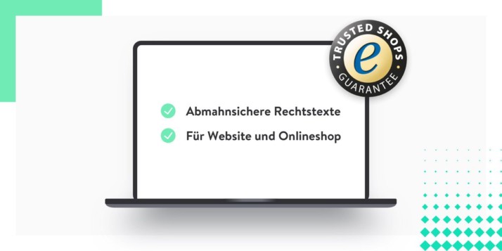 Bild eines Laptops. Auf dessen Bildschirm steht: "Abmahnsichere Rechtstexte" und "Für Website und Onlineshop"