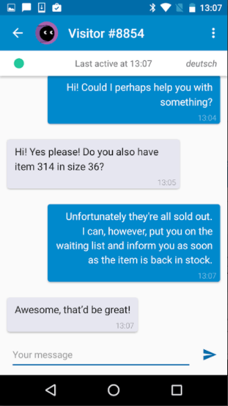 Ein Screenshot der Jimdo Live Chat App