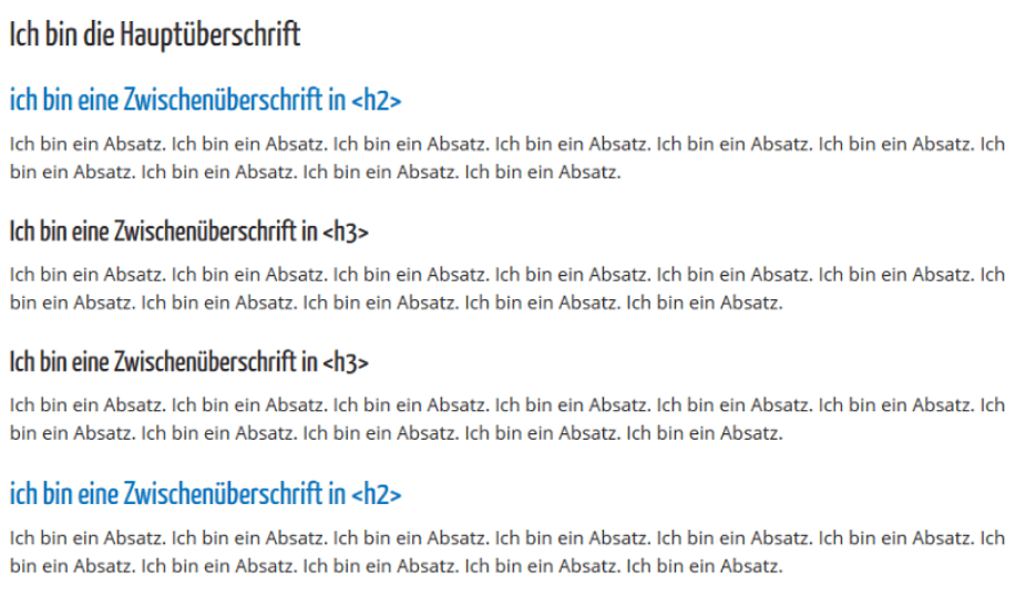 Ein Beispiel wir man Überschriften von H1 bis H3 sortiert