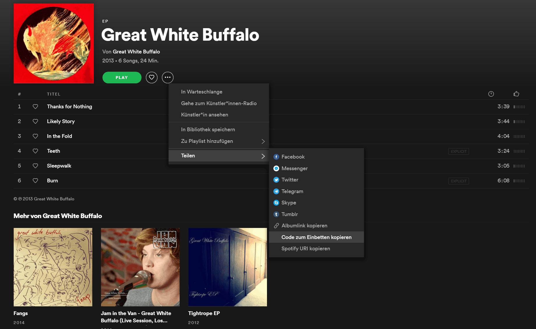 Beispiel für das einbinden einer Spotify Playlist