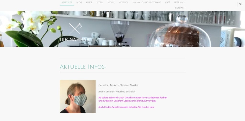 Screenshot des Onlineshops der Nähbar
