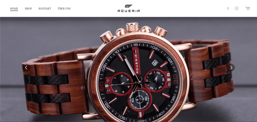 Screenshot des Onlineshops von Aqueria-Watches