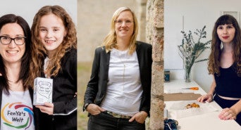 Von links nach rechts: Simone und Fenya von Fenya's Welt, Christine von Herzverstand-Lehrerkalender und Anna von House of Scrunchies