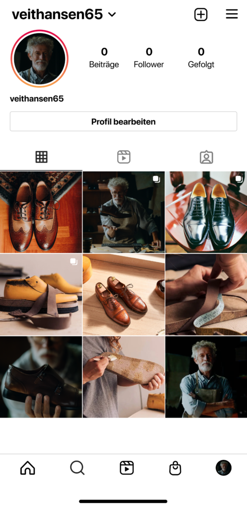 Feed eines Instagram Shops mit professionellen Produktfotos.
