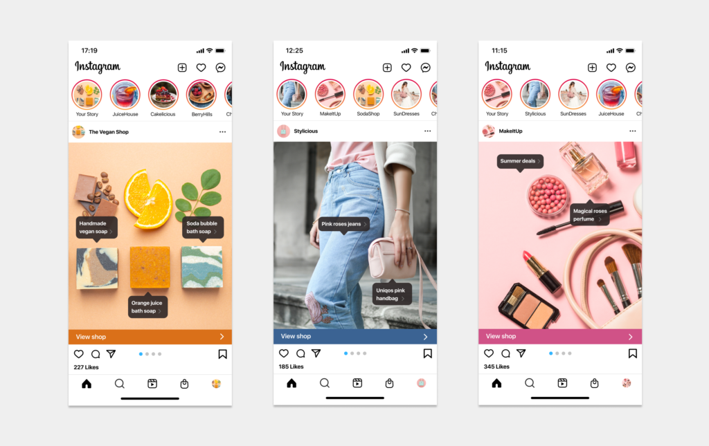Vorschau der Produkte des Instagram Shops in Instagram Postings. 