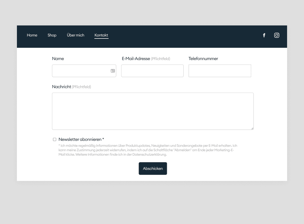 Screenshots des Kontaktformulars mit der Marketing-Einwilligung