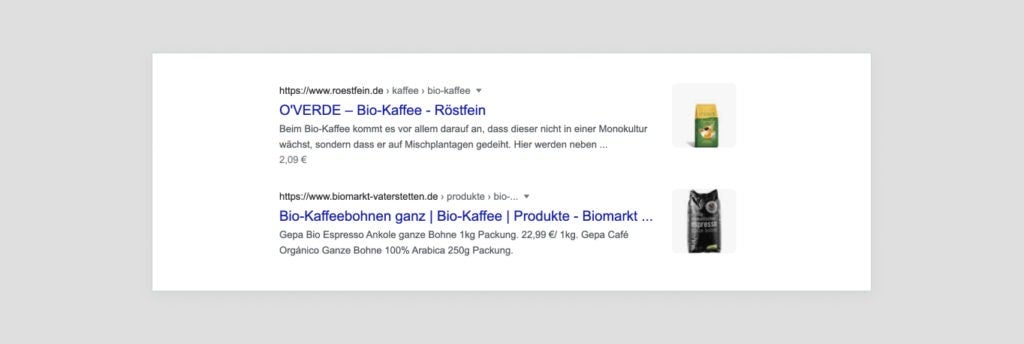 Organische Ergebnisse für die Google Suche nach "Bio-Kaffee". 