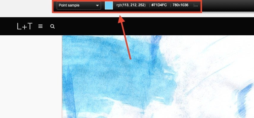 Una herramienta de color indica el código de color del punto seleccionado en una página web