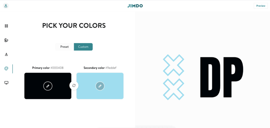 Imagen de los ajustes del Logo Creator de Jimdo que muestra cómo utilizar un código hex específico.