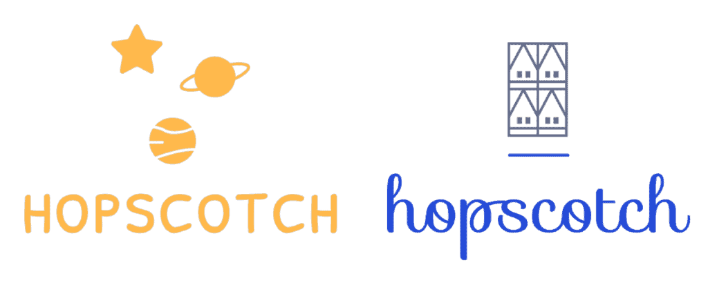 Imagen de ejemplos de dos logos diferentes de la marca Hopscotch.