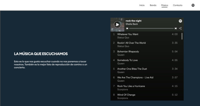 Playlist Spotify en una página web de Jimdo