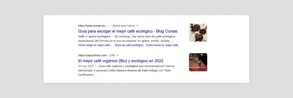 Resultados de búsqueda orgánicos mostrados por Google