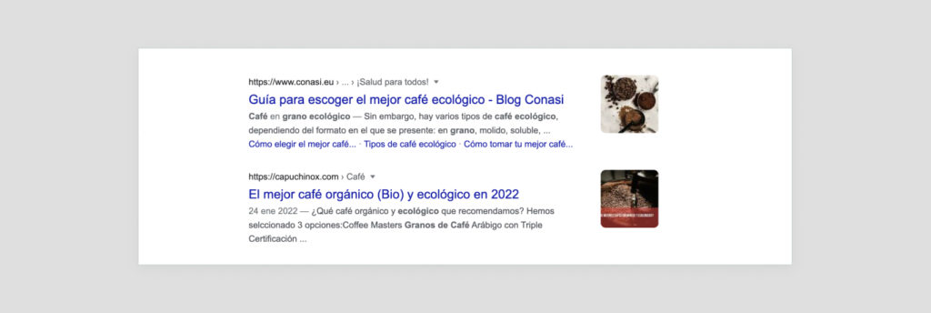 Resultados de búsqueda orgánicos mostrados por Google