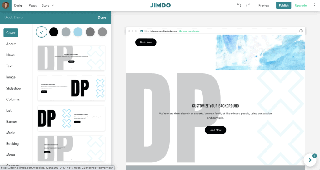 Logo en arrière-plan d’un bloc sur un site Jimdo en mode éditeur.