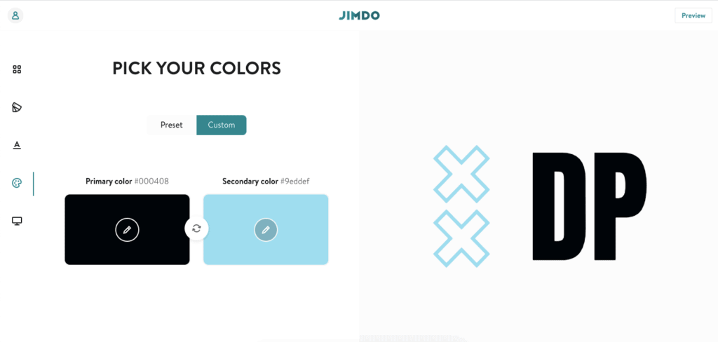 Choix des couleurs d’un logo dans le Logo Creator de Jimdo.