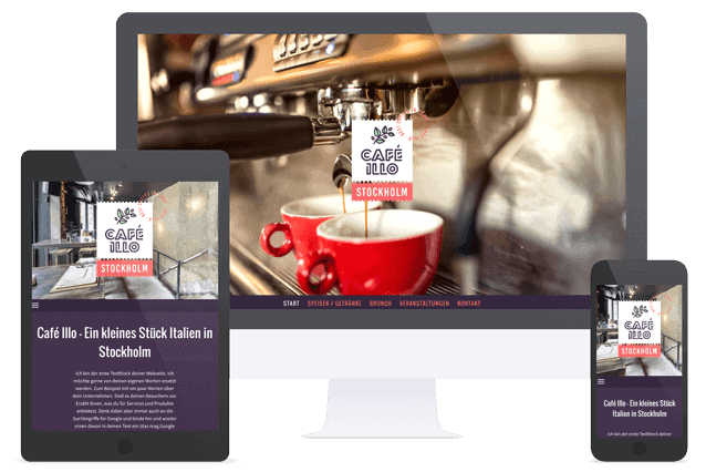 Aperçu du site responsive Jimdo Café Illo depuis un ordinateur, un smartphone et une tablette