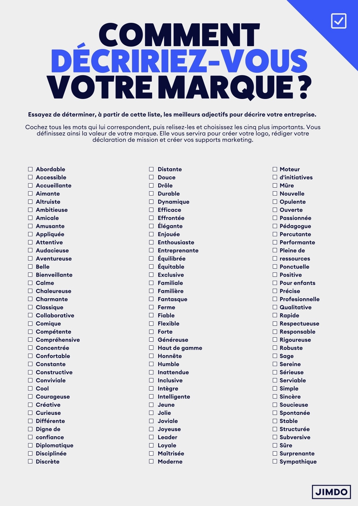 Adjectifs pour décrire votre entreprise