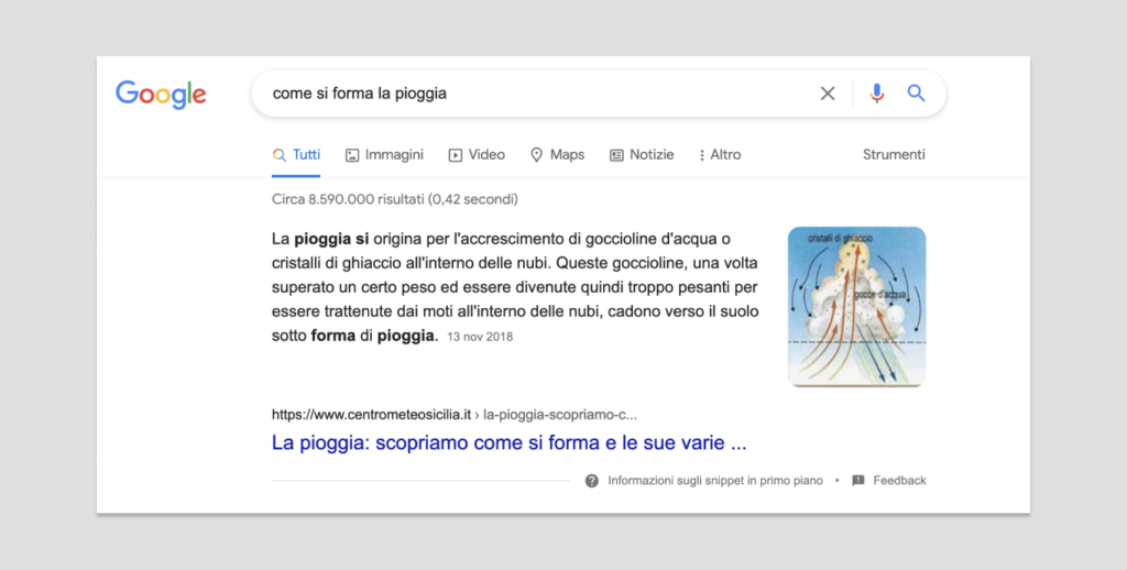 Esempio di uno snippet di Google